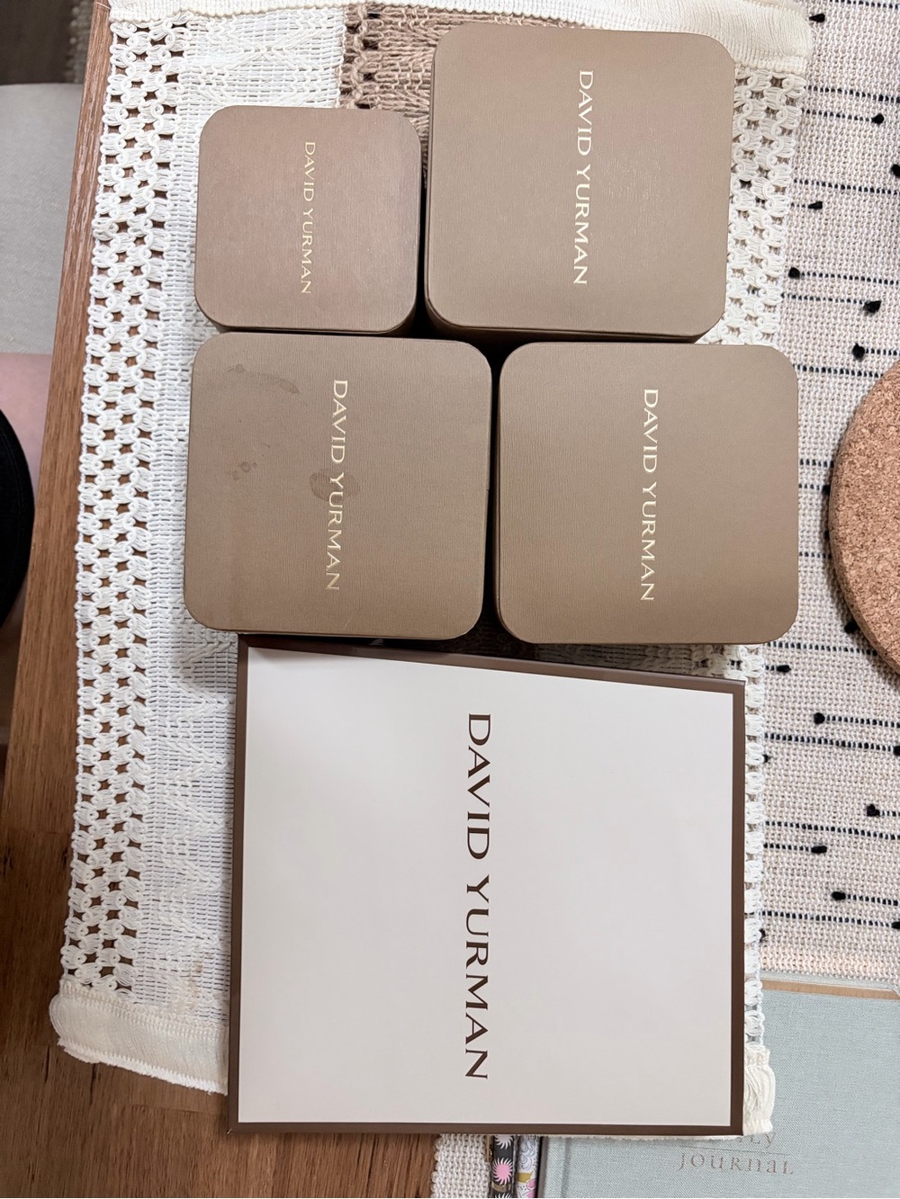 David Yurman Boxes and one brand new small size bag (3 large, one small)